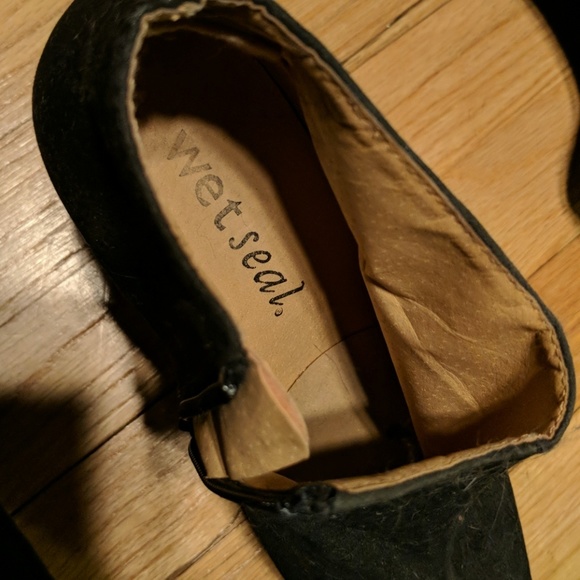 Black Wet Seal Microsuede Peep Toe Booties - Picture 4 of 5